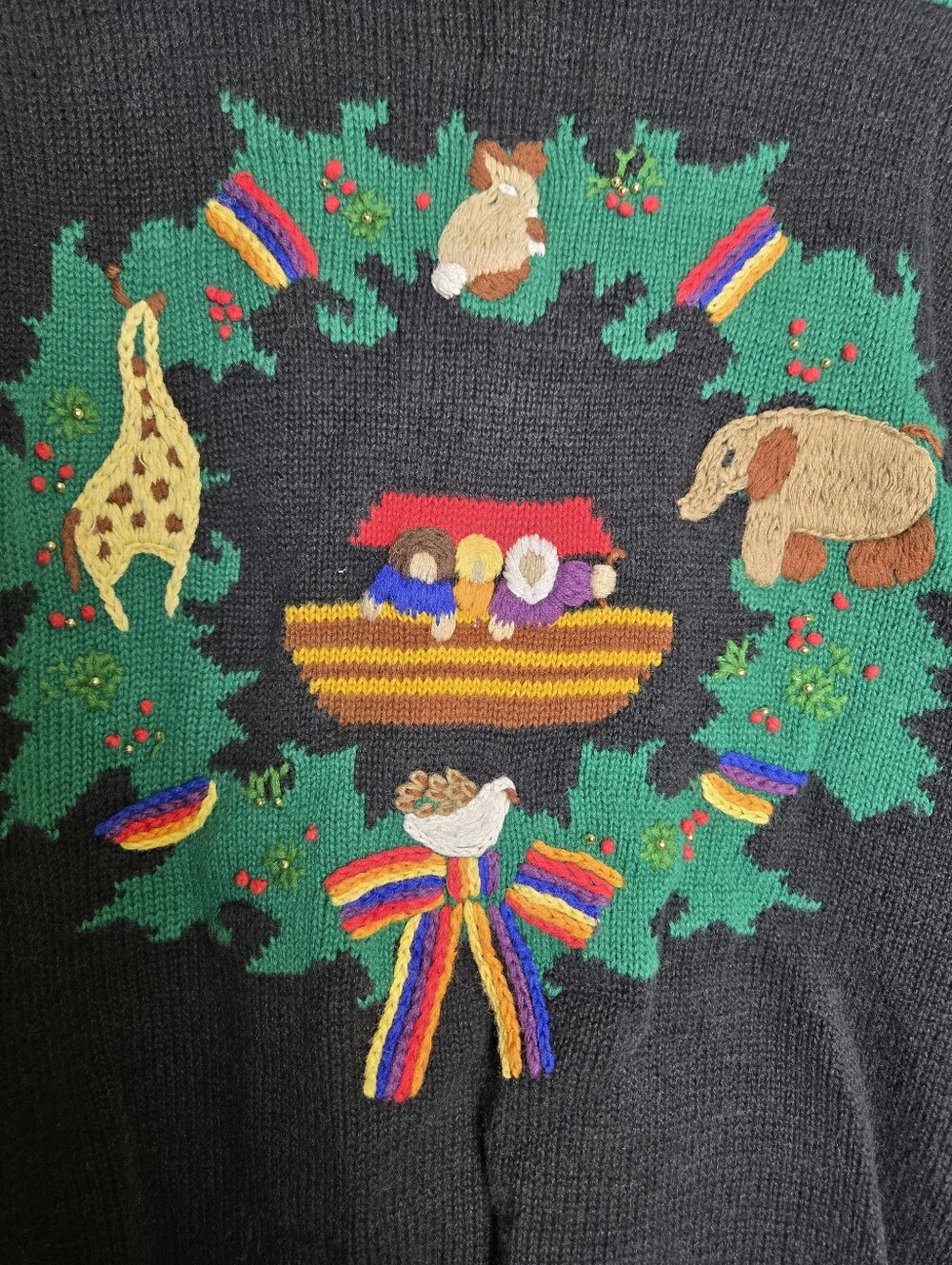 Susan Bristol Vintage Noahs Ark Cardigan Sweater Size Medium - Picture 11 of 16